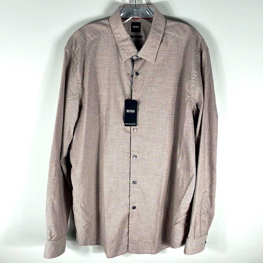 NWT Hugo Boss Orange/Grey Long Sleeve Button Down Shirt Size XL